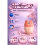 NDNeed Sevimli Kedi Kablosuz Pudra-Bej Mouse Bluetooth + Dual Mode Catmouse
