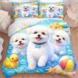 NDXRWDZR Bichon Frise nevresim takımı, 220 x 240 cm, beyaz, fermuarlı nevresim takımı, yetişkinler ve çocuklar için, yumuşak, nefes alan mikrofiber nevresim + 2 yastık kılıfı 80 x 80 cm