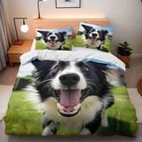 NDXRWDZR Border Collie nevresim takımı, 220 x 240 cm, fermuarlı, kilitli, yetişkinler ve çocuklar için, yumuşak, nefes alan mikro elyaf nevresim + 2 yastık kılıfı 80 x 80 cm