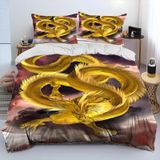 NDXRWDZR Çift Kişilik Nevresim 220 x 240 cm Yetişkin Altın Ejderha Gizli Fermuarlı Nevresim Takımı Yumuşak Anti-Alerji Mikrofiber Nevresim Takımı Nevresim ve 2 Yastık Kılıfı 50 x 80 cm