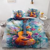 NDXRWDZR Çift Kişilik Nevresim 220 x 240 cm Yetişkin Gitar Gizli Fermuarlı Nevresim Takımı Yumuşak Anti Alerji Mikrofiber Nevresim Takımı Nevresim ve 2 Yastık Kılıfı 50 x 80 cm