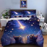 NDXRWDZR Çift Kişilik Nevresim 220 x 240 cm Yetişkin Kedi Gökyüzü Gizli Fermuarlı Nevresim Takımı Yumuşak Anti-Alerji Mikrofiber Nevresim Takımı Nevresim Takımı ve 2 Yastık Kılıfı 50 x 80 cm