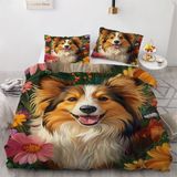 NDXRWDZR Çift Kişilik Nevresim 220 x 240 cm Yetişkin Köpek Kelebek Gizli Fermuarlı Nevresim Takımı Yumuşak Anti-Alerji Mikrofiber Nevresim Takımı Nevresim Takımı ve 2 Yastık Kılıfı 50 x 80 cm
