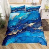 NDXRWDZR Çift Kişilik Nevresim 220 x 240 cm Yetişkin Mavi Mermer Desen Gizli Fermuarlı Nevresim Takımı Yumuşak Anti-Alerji Mikrofiber Nevresim Takımı Nevresim Takımı ve 2 Yastık Kılıfı 50 x 80 cm
