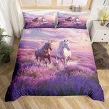 NDXRWDZR Çift Kişilik Nevresim 220 x 240 cm Yetişkin Mor At Gizli Fermuarlı Nevresim Takımı Yumuşak Anti-Alerji Mikrofiber Nevresim Takımı Nevresim ve 2 Yastık Kılıfı 50 x 80 cm