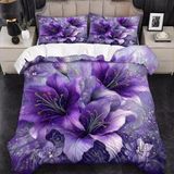 NDXRWDZR Çift Kişilik Nevresim 220 x 240 cm Yetişkin Mor Zambak Gizli Fermuarlı Nevresim Takımı Yumuşak Anti-Alerji Mikrofiber Nevresim Takımı Nevresim ve 2 Yastık Kılıfı 50 x 80 cm