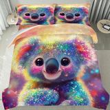 NDXRWDZR Çift Kişilik Nevresim 220 x 240 cm Yetişkin Renkli Koala Gizli Fermuarlı Nevresim Takımı Yumuşak Anti-Alerji Mikrofiber Nevresim Takımı Nevresim ve 2 Yastık Kılıfı 50 x 80 cm