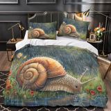 NDXRWDZR Çift Kişilik Nevresim 220 x 240 cm Yetişkin Sevimli Salyangoz Gizli Fermuarlı Nevresim Takımı Yumuşak Anti-Alerji Mikrofiber Nevresim Takımı Nevresim ve 2 Yastık Kılıfı 50 x 80 cm
