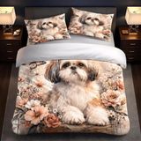 NDXRWDZR Çift Kişilik Nevresim 220 x 240 cm Yetişkin Shih Tzu Gizli Fermuarlı Nevresim Takımı Yumuşak Anti-Alerji Mikrofiber Nevresim Takımı Nevresim Takımı ve 2 Yastık Kılıfı 50 x 80 cm
