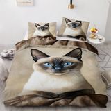 NDXRWDZR Çift Kişilik Nevresim 220 x 240 cm Yetişkin Siyam Kedisi Gizli Fermuarlı Nevresim Takımı Yumuşak Anti-Alerji Mikrofiber Nevresim Takımı Nevresim Takımı ve 2 Yastık Kılıfı 50 x 80 cm