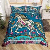 NDXRWDZR Çift Kişilik Nevresim 220 x 240 cm Yetişkin Yeşil At Gizli Fermuarlı Nevresim Takımı Yumuşak Anti-Alerji Mikrofiber Nevresim Takımı Nevresim ve 2 Yastık Kılıfı 50 x 80 cm
