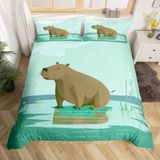 NDXRWDZR Çift Kişilik Nevresim Takımı Capybara Fermuarlı Nevresim Takımı Aldults Çocuklar için Yumuşak Hipoalerjenik Mikrofiber Yorgan Kılıfı 200x200 cm + 2 Yastık Kılıfı 50x75 cm