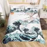 NDXRWDZR Çift Kişilik Nevresim Takımı Mavi Dalgalar Fermuarlı Nevresim Takımı Aldults Çocuklar için Yumuşak Hipoalerjenik Mikrofiber Yorgan Kılıfı 200x200 cm + 2 Yastık Kılıfı 50x75 cm
