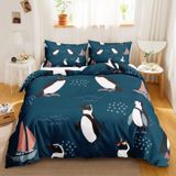 NDXRWDZR Çift Kişilik Nevresim Takımı, Mavi Penguen Nevresim Takımı, Fermuarlı Kapama, Aldults Çocuklar için Yumuşak Hipoalerjenik Mikrofiber Yorgan Kılıfı 200x200 cm + 2 Yastık Kılıfı 50x75 cm