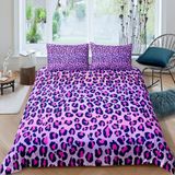 NDXRWDZR Çift Kişilik Nevresim Takımı Mor Leopar Baskılı Nevresim Fermuarlı Nevresim Takımı Aldults Çocuklar için Yumuşak Hipoalerjenik Mikrofiber Yorgan Kılıfı 200x200 cm + 2 Yastık Kılıfı 50x75 cm