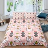 NDXRWDZR Çocuk Tek Kişilik Nevresim 135 x 200 cm Japon Suşi Gizli Fermuarlı Nevresim Takımı Mikrofiber Yumuşak Nefes Alabilir Nevresim Takımı Nevresim Takımı ve 2 Yastık Kılıfı 50 x 80 cm
