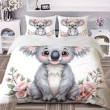NDXRWDZR Çocuk Tek Kişilik Nevresim 135 x 200 cm Koala Gri Gizli Fermuarlı Nevresim Takımı Mikrofiber Yumuşak Nefes Alabilir Nevresim Takımı Nevresim Takımı ve 2 Yastık Kılıfı 50 x 80 cm