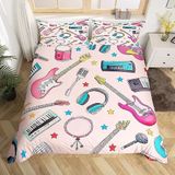 NDXRWDZR Çocuk Tek Kişilik Nevresim 135 x 200 cm Müzik Enstrümanı Gizli Fermuarlı Nevresim Takımı Mikrofiber Yumuşak Nefes Alabilir Nevresim Takımı Nevresim Takımı ve 2 Yastık Kılıfı 50 x 80 cm