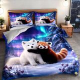 NDXRWDZR Çocuk Tek Kişilik Nevresim 135 x 200 cm Panda Tilki Gizli Fermuarlı Nevresim Takımı Mikrofiber Yumuşak Nefes Alabilir Nevresim Takımı Nevresim Takımı ve 2 Yastık Kılıfı 50 x 80 cm