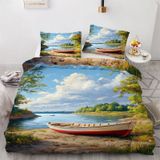 NDXRWDZR King Size Nevresim Takımı Balıkçı Teknesi Nevresim Fermuarlı Nevresim Takımı Aldults Çocuklar için Yumuşak Hipoalerjenik Mikrofiber Yorgan Kılıfı 230x220 cm + 2 Yastık Kılıfı 50x75 cm