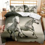 NDXRWDZR King Size Nevresim Takımı, Beyaz At Nevresim Takımı, Fermuarlı Kapamalı Yatak Seti, Aldults Çocuklar için Yumuşak Hipoalerjenik Mikrofiber Yorgan Kılıfı 230x220 cm + 2 Yastık Kılıfı 50x75 cm