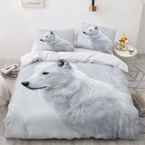 NDXRWDZR King Size Nevresim Takımı, Beyaz Kurt Nevresim Takımı, Fermuarlı Kapamalı Yatak Seti, Aldults Çocuklar için Yumuşak Hipoalerjenik Mikrofiber Yorgan Kılıfı 230x220 cm + 2 Yastık Kılıfı 50x75