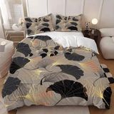 NDXRWDZR King Size Nevresim Takımı Gri Ginkgo Yaprakları Fermuarlı Nevresim Takımı Aldults Çocuklar için Yumuşak Hipoalerjenik Mikrofiber Yorgan Kılıfı 230x220 cm + 2 Yastık Kılıfı 50x75 cm