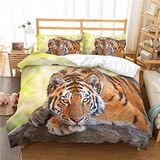 NDXRWDZR King Size Nevresim Takımı Kaplan Nevresim Fermuarlı Nevresim Takımı Aldults Çocuklar için Yumuşak Hipoalerjenik Mikrofiber Yorgan Kılıfı 230x220 cm + 2 Yastık Kılıfı 50x75 cm