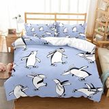 NDXRWDZR King Size Nevresim Takımı Mavi Penguen Nevresim Fermuarlı Nevresim Takımı Aldults Çocuklar için Yumuşak Hipoalerjenik Mikrofiber Yorgan Kılıfı 230x220 cm + 2 Yastık Kılıfı 50x75 cm