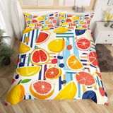 NDXRWDZR King Size Nevresim Takımı, Meyve Limon Nevresim Takımı, Fermuarlı Kapamalı Yatak Seti, Aldults Çocuklar için Yumuşak Hipoalerjenik Mikrofiber Yorgan Kılıfı 230x220 cm + 2 Yastık Kılıfı 50x75