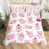 NDXRWDZR King Size Nevresim Takımı Pembe Domuz Nevresim Fermuarlı Nevresim Takımı Aldults Çocuklar için Yumuşak Hipoalerjenik Mikrofiber Yorgan Kılıfı 230x220 cm + 2 Yastık Kılıfı 50x75 cm