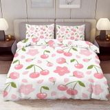 NDXRWDZR King Size Nevresim Takımı Pembe Kiraz Nevresim Fermuarlı Nevresim Takımı Aldults Çocuklar için Yumuşak Hipoalerjenik Mikrofiber Yorgan Kılıfı 230x220 cm + 2 Yastık Kılıfı 50x75 cm