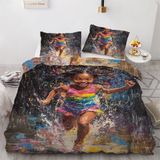 NDXRWDZR Nevresim 90 x 190 Afrikalı Çocuk Kız Nevresim Takımı Tek Kişilik Fermuarlı Rahat Nefes Alabilir Mikrofiber Nevresim ve 2 Yastık Kılıfı 65 x 65 cm