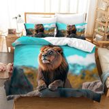 NDXRWDZR Nevresim 90 x 190 Çocuk Aslan Kahverengi Fermuarlı Tek Kişilik Nevresim Takımı Rahat Nefes Alabilir Mikrofiber Nevresim ve 2 Yastık Kılıfı 65 x 65 cm