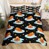 NDXRWDZR Nevresim 90 x 190 Çocuk Capybara Sevimli Tek Kişilik Nevresim Takımı Fermuarlı Rahat Nefes Alabilir Mikrofiber Nevresim ve 2 Yastık Kılıfı 65 x 65 cm