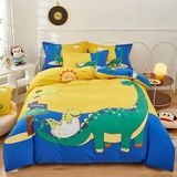 NDXRWDZR Nevresim 90 x 190 Çocuk Dinozor Karikatür Tek Kişilik Nevresim Takımı Fermuarlı Rahat Nefes Alabilir Mikrofiber Nevresim ve 2 Yastık Kılıfı 65 x 65 cm