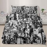 NDXRWDZR Nevresim 90 x 190 Çocuk Gazetesi Retro Tek Kişilik Nevresim Takımı Fermuarlı Rahat Nefes Alabilir Mikrofiber Nevresim ve 2 Yastık Kılıfı 65 x 65 cm