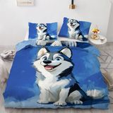 NDXRWDZR Nevresim 90 x 190 Çocuk Husky Mavi Nevresim Takımı Tek Kişilik Fermuarlı Rahat Nefes Alabilir Mikrofiber Nevresim ve 2 Yastık Kılıfı 65 x 65 cm