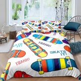 NDXRWDZR Nevresim 90 x 190 Çocuk Kaykay Nevresim Takımı Tek Kişilik Fermuarlı Rahat Nefes Alabilir Mikrofiber Nevresim ve 2 Yastık Kılıfı 65 x 65 cm