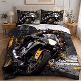NDXRWDZR Nevresim 90 x 190 Çocuk Kırmızı Motosiklet Tek Kişilik Nevresim Takımı Fermuarlı Rahat Nefes Alabilir Mikrofiber Nevresim ve 2 Yastık Kılıfı 65 x 65 cm