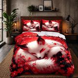 NDXRWDZR Nevresim 90 x 190 Çocuk Kırmızı Tilki Tek Kişilik Nevresim Takımı Fermuarlı Rahat Nefes Alabilir Mikrofiber Nevresim ve 2 Yastık Kılıfı 65 x 65 cm