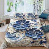 NDXRWDZR Nevresim 90 x 190 Çocuk Mavi Çiçek Nevresim Takımı Tek Kişilik Fermuarlı Rahat Nefes Alabilir Mikrofiber Nevresim ve 2 Yastık Kılıfı 65 x 65 cm