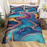 NDXRWDZR Nevresim 90 x 190 Çocuk Mavi Mermer Desenli Tek Kişilik Nevresim Takımı Fermuarlı Rahat Nefes Alabilir Mikrofiber Nevresim ve 2 Yastık Kılıfı 65 x 65 cm