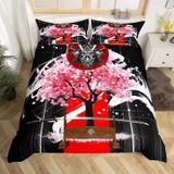 NDXRWDZR Nevresim 90 x 190 Çocuk Sakura Katana Tek Kişilik Nevresim Takımı Fermuarlı Rahat Nefes Alabilir Mikrofiber Nevresim ve 2 Yastık Kılıfı 65 x 65 cm