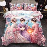 NDXRWDZR Nevresim 90 x 190 Çocuk Sakura Kimono Pembe Nevresim Takımı Tek Kişilik Fermuarlı Rahat Nefes Alabilir Mikrofiber Nevresim ve 2 Yastık Kılıfı 65 x 65 cm