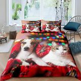 NDXRWDZR Nevresim 90 x 190 Çocuk Sevimli Kediler ve Köpekler Tek Kişilik Nevresim Takımı Fermuarlı Rahat Nefes Alabilir Mikrofiber Nevresim ve 2 Yastık Kılıfı 65 x 65 cm
