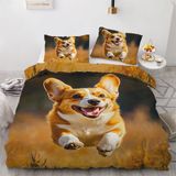 NDXRWDZR Nevresim 90 x 190 Corgi Sarı Çocuk Nevresim Takımı Tek Kişilik Fermuarlı Rahat Nefes Alabilir Mikrofiber Nevresim ve 2 Yastık Kılıfı 65 x 65 cm