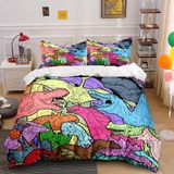 NDXRWDZR Nevresim 90 x 190 Renkli Dinozor Çocuk Nevresim Takımı Tek Kişilik Fermuarlı Rahat Nefes Alabilir Mikrofiber Nevresim ve 2 Yastık Kılıfı 65 x 65 cm