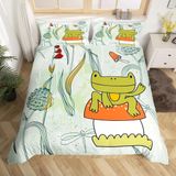 NDXRWDZR Nevresim 90 x 190 Yeşil Kurbağa Çocuk Tek Kişilik Nevresim Takımı Fermuarlı Rahat Nefes Alabilir Mikrofiber Nevresim ve 2 Yastık Kılıfı 65 x 65 cm