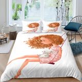 NDXRWDZR Nevresim takımı 200 x 220 cm sevimli kız çocuk nevresim takımı, fermuarlı, fermuarlı, yetişkinler ve çocuklar için, yumuşak, nefes alan mikro elyaf nevresim + 2 yastık kılıfı 80 x 80 cm